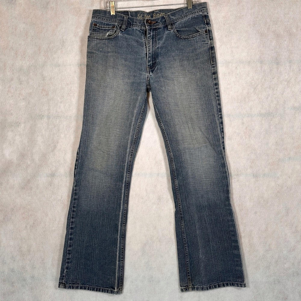 Premium Denim Mens 32x32 Slim Boot Jeans Blue Good Faded Pocket Denim